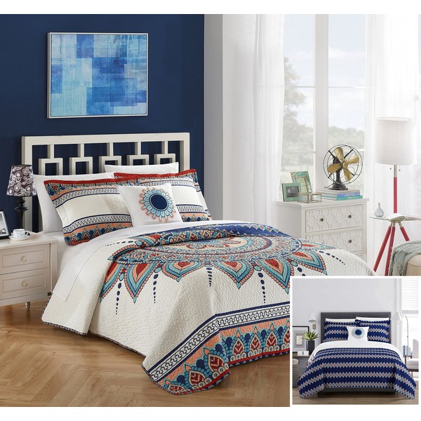Chic Home Cypress 4 Piece Reversible Quilt Cover Set, King, Blue