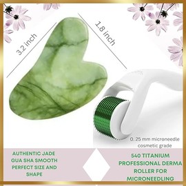 Juego de rodillo de jade 100% auténtico y Gua Sha para cara I Derma Roller I Herramientas faciales I Real Guasha I Calidad Premium I Regalo del Día de