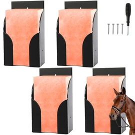 Dmnnlp 4 Pcs Salt Block Holder for 4lb Mineral Lick Brick, Plastic Salt Lick Holder with Screws, Wall Mount for Horses, Deer, Goats, Cattle - Horse Feeding Supplies (Black)