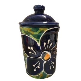 Blue Poinsettia Design Garlic Goalkeeper Pot (Blue Poinsettia Design Garlic Keeper Pot)