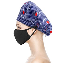 BEARAE Working Caps, Nurse Nursing Scrub Cap with Button, Surgical Medical Caps, Elastic Cleaning Bouffant Hat for Women Men