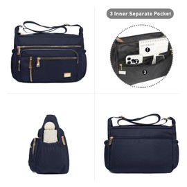 NPBAG - Bolso cruzado para mujer, bolso de hombro de nailon, bolso de mensajero de moda, bolsillo impermeable, multibolsillos (azul marino)