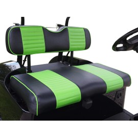 Huskey Golf Cart Front Rear Seat Covers for EZGO Medalist, TXT 1994-2013 Models, Custom Fit, Black with Lime Green Stripe & Piping, Marine Grade Vinyl, Staple On