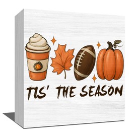 Thanksgiving Fall Home Decor, Farmhouse Maple Leaves Pumpkin Wooden Box Sign, Autumn Harvest Home Office fall things 5 x 5 Inches