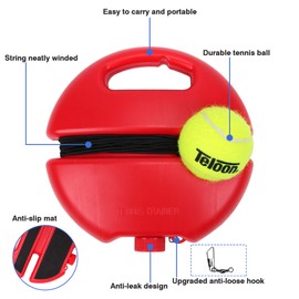 Teloon Solo Tennis Trainer Rebound Ball with String for Self Tennis Practice Training Tool for Adults or Kids Beginners with 2 String Balls Elastic and a Portable Mesh Bag