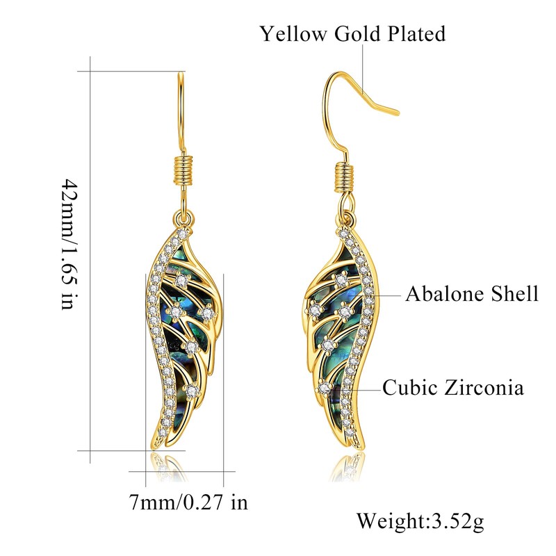 CiNily Angel Wings Earrings for Women Abalone Shell Drop Dangle
