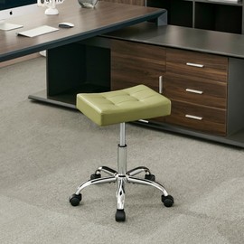 FIRAVOE Adjustable Work Stool with Wheels (300lbs Capacity) (Saddle Shaped Seat) Faux Leather Workbench Stool (Green)