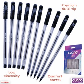 CLARO A-one Ballpoint Pens, BLACK, Medium Point (1.0mm), Pack of 10, Smooth Ball Pens, Pens for School Office Home Everyday Use
