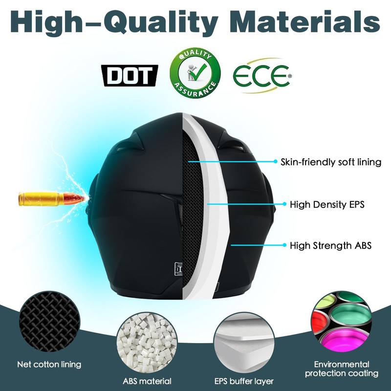 Motorcycle Bluetooth Modular Helmet, DOT Approved Dual Visor Full Face