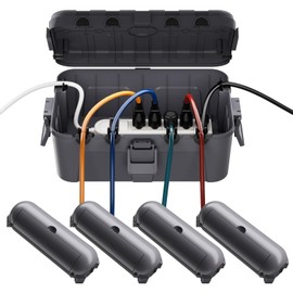 RESTMO 5-Piece Outdoor Waterproof Electrical Box Set – 12.5" x 8.5" x 5" Large & 7.1" x 2.3" x 2.3" Small, Weatherproof Boxes for Power Strip, Outlet, Plug, Socket, Timer, Holiday Light, Gray