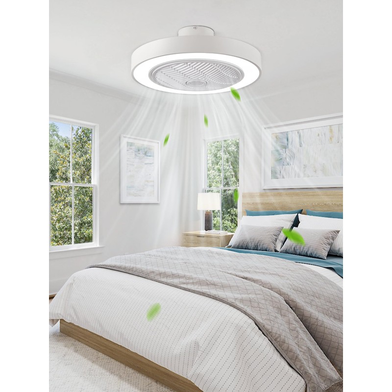 LEDIARY 22in Enclosed Ceiling Fan with Light and Remote, White