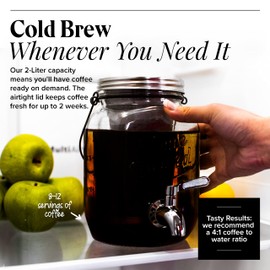 Willow & Everett Cold Brew Coffee & Iced-Tea Maker Pitcher, 2 L Glass Dispenser w/Metal Spigot & Mesh Filter Iced Coffee & Sun Tea Brewing System
