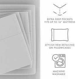 Merit Linens Breathable Hotel Style Queen Bed Sheets | 6 Pc Ultra Soft Gray Sheet Set with Deep Pocket | Lightweight, Extra Pillowcases | Easy Care, Basic Bedding (Queen, Gray)
