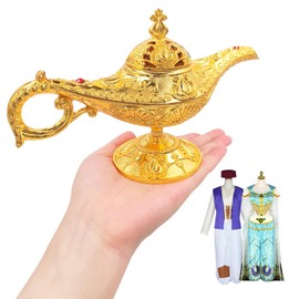 Aonfubu Vintage Aladdin Genie Lamp Cone Incense Holder,Legend Magic Lamp Incense Burner Arabian Costume Props,Wishing Light for Home Decor Birthday Party Wedding Gold
