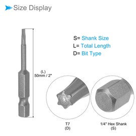 CoCud 5 Pcs T7 Torx Screwdriver Bit 2" Long 1/4" Hex Shank S2 Steel Magnetic Drill Bit Screwdriver - (Applications for Repair Work)