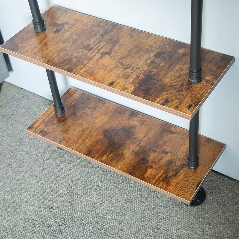 HEONITURE 5 Shelf Industrial Pipe Shelving, Black Modern Bookcase Bookshelf,