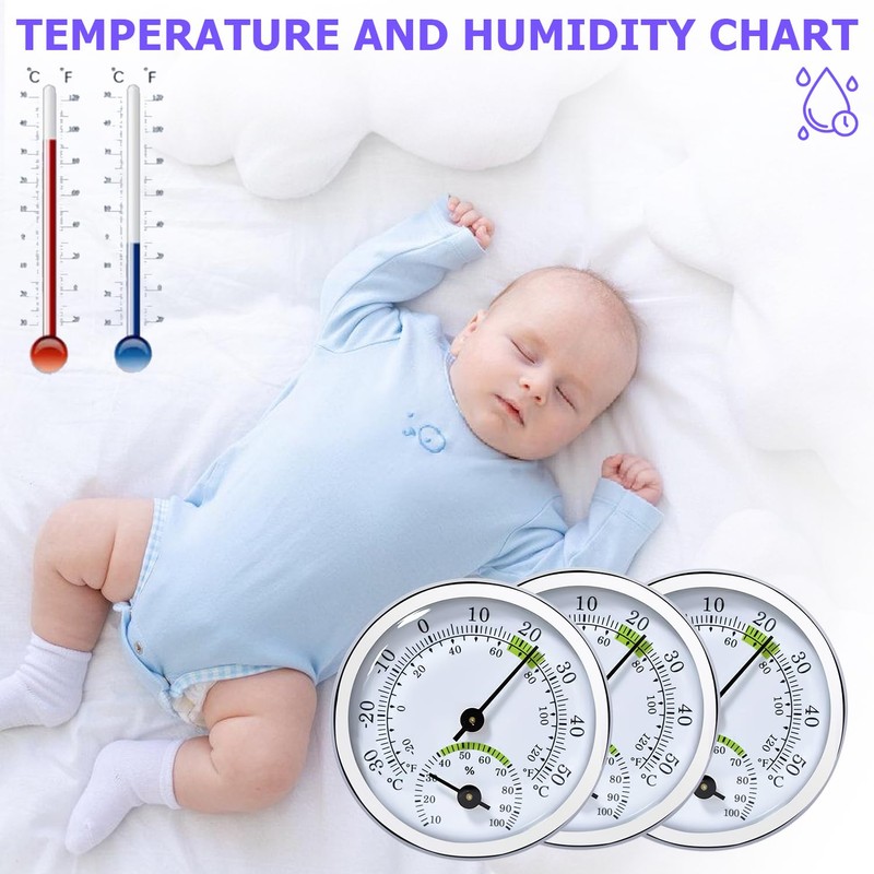 Nizirioo Analogue Thermometer Hygrometer 2-in-1: 3 Pieces Temperature and Humidity