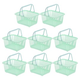 PATIKIL 8PCS Small Plastic Basket,Mini Storage Basket Grocery Tiny Shopping Baskets with Handle Organizer Filtered Water for Organizing Toys Fruits Veggies Snacks, Green