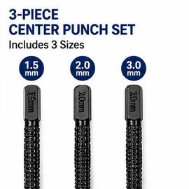3-Piece Center Punch Set – 1.5 mm, 2.0 mm & 3.0 mm High Carbon Steel Marking Punches for Wood, Metal, Aluminum & DIY Drilling