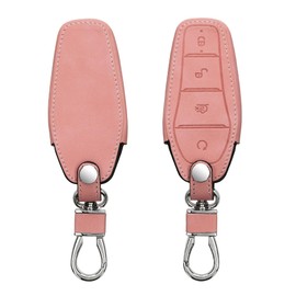 kwmobile Car Key Cover Compatible with BYD Atto 3 / Sealion/Han/Tang/Dolphin/Seal - Synthetic Nubuck Leather Fob Cover - Dusty Pink