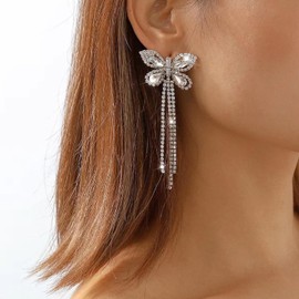 Butterfly Earrings for Women Tassel Dangle Earrings Silver Butterfly Designs Tassel Jewelry for Party Prom Accessory Gifts