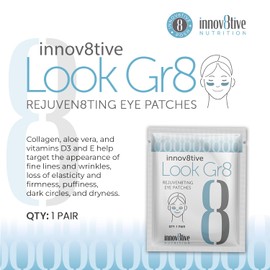 Innov8tive Look Gr8 Eye Patch - Rejuven8ting Eye Patches (Single) for Youthful Radiance! Under Eye Patches for Dark Circles, Puffy Eyes, and Wrinkles. With Collagen, Aloe Vera, and Vitamins D3 & E