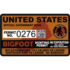 United States Bigfoot Hunting Permit 2.4" x 4" Decal Sticker
