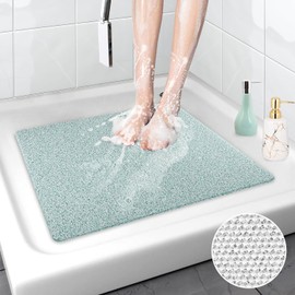 MORROWCAMP Square Shower Mat, Anti Mould Bath Mat 53 x cm, Loofah Mats for Inside Shower, Washable with Drain, Quick Dry Bathroom Floor, Bathtub Elderly, White & Green