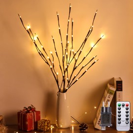 Kinamy LED Tree, Set of 3 Light Trees, 60 LEDs, 8 Modes, Dimmable, Tree Lighting, Indoor Warm White with Plug, Light Branches with Remote Control, Timer for Christmas, Easter, Thanksgiving, Indoor