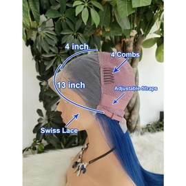 Blue Lace Front Wigs Human Hair Straight Pre Plucked With Baby Hair 200% Density 13x4 Hd Transparent Lace Frontal Wigs Wear and Go Glueless Blue Wigs Human Hair for Black Women 18 Inch