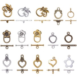 PandaHall 120 Sets 15 Styles Toggle Clasps, T-Bar Clasp Clasps, IQ Toggle Clasps, Flower Heart Clasps Results for Jewellery Making Necklace Bracelets