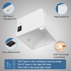 GeyouLux GeyouLux 3000mAh Akku Wandleuchte mit Bewegungsmelder Innen 5W LED Wandleuchte Ohne Stromanschluss,USB Aufladbare Wandbeleuchtung 3000K Magnetische Wandlampe mit Schalter fr Schlafzimmer Wohnzimmer