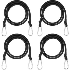 1M Long Bungee Cords with Carabiner Clips, 4 PCS Heavy Duty Carabiner Bungee Cord, Elastic Bungee Straps with Carabiner Hooks, Durable Black Straps for Camping, Tarps, Bike Rack, Tent Car, Roof Rack