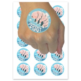 Persist Tardigrade Water Bear Bubble Inspirational Temporary Tattoo Water Resistant Fake Body Art Set Collection - 54 1" Tattoos (1 Sheet)