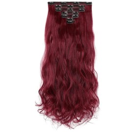 Extensiones de Cabello Ondulado Largo 7PCS Extensiones de Cabello Rojo Clip en Postizo Postizos Sintéticos Invisibles para Mujeres Extensiones de Cabello Ondulado para Mujeres