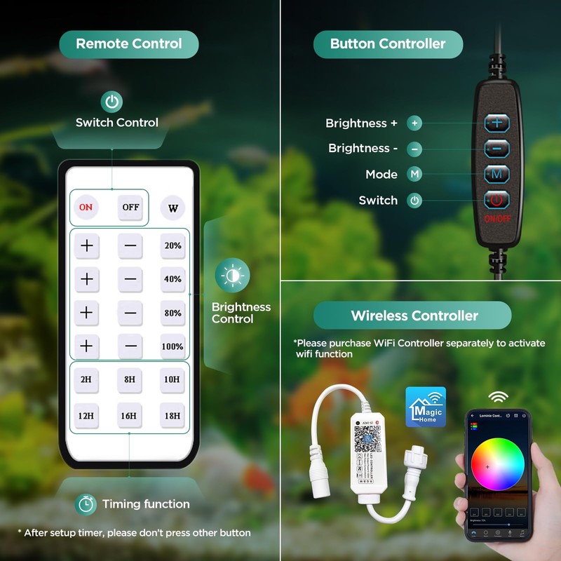 Lominie LED Aquarium Light, Planted Tank Light 4 Channels Remote