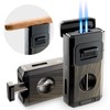 Woodronic Cigar Lighter with V-Cut Cigar Cutter and Cigar Holder,