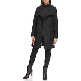 Kenneth Cole Women's Asymmetrical Zip Coat, Boucle Wool Black, X-Large