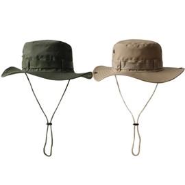 CJAPGJW 2 Stück Fischerhut, 55-59 cm Kopfumfang, Safari Hut Herren, Sonnenhut Herren, Outdoor Hut mit 8 cm Krempe, UV-Schutz für Wanderungen und Outdoor-Aktivitäten, Khaki und Army Green