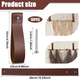 10pcs PU Leather Straps for Hanging Wall Hooks 1 x 4.7 Inches Curtain Rod Holder Leather Wall Hanging Strap with Screws Leathers Hook Lanyard for Bathroom Kitchen Walls Mounted Loop Towel Hook (Brown)