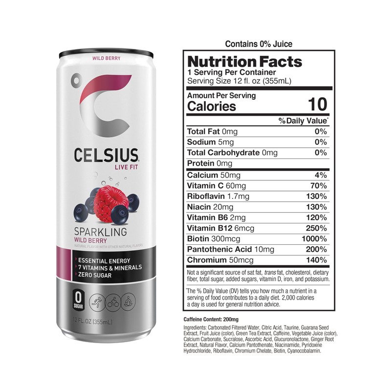 CELSIUS Sparkling Wild Berry, Sugar Free Energy Drink, 12 Fl