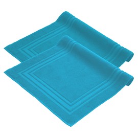 Komfortec Bath Mat Set, 2 Pieces, Terry Cloth Shower Mat, Washable Shower Mat & Bath Mat, 600 g/m² & 100% Cotton, Absorbent & Quick Drying, 50 x 70 cm, Turquoise