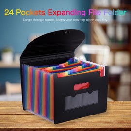 24 Pockets Expanding File Folder with Cover Accordian File Organizer A4 Letter Size Document Organizer Rainbow Color for Home Office School