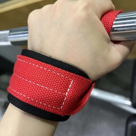 Gym Lifting Straps Barbell Deadlift Booster Belt Fitness Anti-slip Hand Wraps Wrist Straps Fitness Training Auxiliary Belt (Red, Medium)