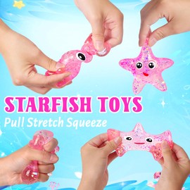 Starfish Stress Balls Squishy Toys for Adults Kids, Squishy Starfish Sugar Ball Sensory Toys, Squeeze Squishy Ball Fidget Toys for Anxiety Relief, Slow Rise Squishy Starfish Toy for Boys Girls (Pink)