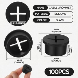 Lanties 100 Pack 3/4 Inch Desk Grommet Bulk Black Flexible Cable Grommet Cable Cord Hole Plug Wire Hole Cover for Desk, Table, Wire Pass Through (Retro)