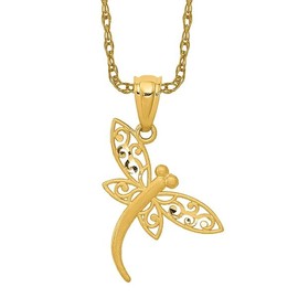 14K Solid Yellow Gold Dragonfly Necklace Chain Pendant Charm Only