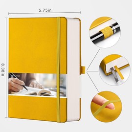 EMSHOI Dotted Journal Notebook, 320 Pages A5 Hardcover Leather Journal for Writing, 100gsm Thick Paper, Dot Grid Notebook for Women Men Work Bullet Journaling, 5.75" x 8.38"- Yellow
