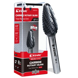 EZARC AlCrN Carbide Rotary Burr Bit (Pro), SF-5 Double Cut Carbide Burr 1/4" Shank Die Grinder Cutting Burrs Bit for Hard Metal Working, 1-Pack