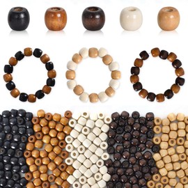 Pack of 500 Wooden Beads with Large Hole, 5 Colours, Natural Oval Wooden Beads, Craft Beads for Threading, Round Wooden Beads for DIY Crafts, Spacer Beads, Macrame Accessories (12 mm, Hole: 5 mm)